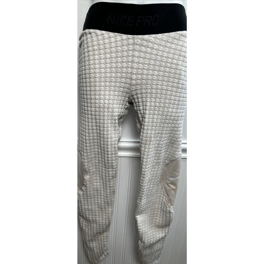 Nike PRO Hyperwarm Athletic Running Leggings Pants Women's M Textured Ivory